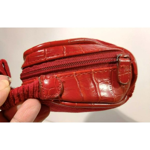 Mini Red Corduroy Cotton Full Zip Jewelry Travel Bag Bow on Handle Inside Pocket - Picture 6 of 15